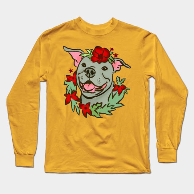 Christmas Pit Bull Long Sleeve T-Shirt by LochNestFarm